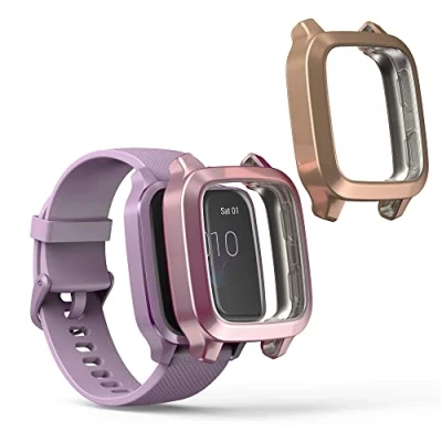 Afbeelding van kwmobile 2x smartwatch hoes geschikt voor Garmin Venu Sq Music / hoesje Siliconen sporthorloge cover Activity tracker case in oudroze roségoud