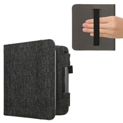 Afbeelding van kwmobile Flip cover eReader hoesje geschikt voor Kobo Libra Colour Met handvat In donkergrijs