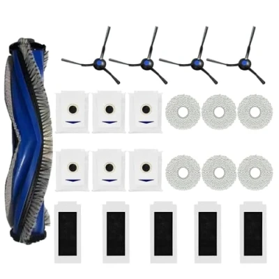 Afbeelding van GYing 22 delige accessoireset voor ECOVACS DEEBOT T30 PRO Omni (kleur zilver), 1 rubberen hoofdborstel, 5 filters, 6 schoonmaakdoeken, 4 zijborstels, stofzakken
