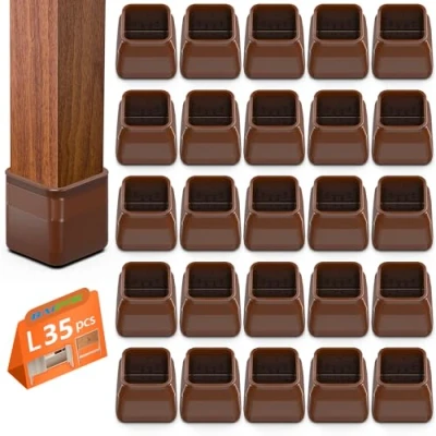 Afbeelding van Stoelpootdoppen, vierkant, 35 stuks, beschermkappen voor stoelpoten met vilt, vloerbeschermers stoelen, transparante siliconen stoelpootbeschermers ter bescherming van vloeren, groot (32 40 mm)