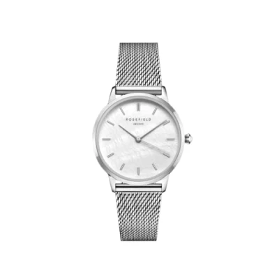 Afbeelding van Rosefield RMSMS R08 Pearl Edit Mesh White horloge dameshorloge Zilverkleur