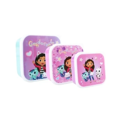 Afbeelding van My sweety pop Set van 3 Gabby&#039;s Dollhouse broodtrommels Broodtrommel Lunchbox Voor kinderen Kinderdagverblijf Kleuterschool Vakantie Maaltijden 11,5 cm