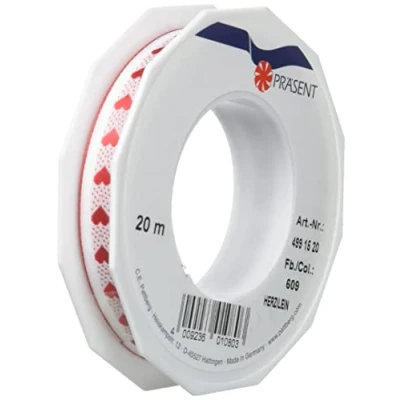 Afbeelding van Präsent Decoratief lint, wit/rood, 20 m rol 15 mm