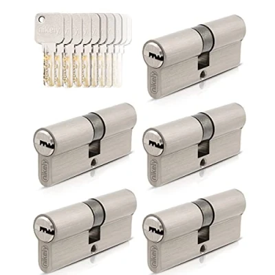 Afbeelding van GERCAR Pro Gelijksluitend, 5 x cilindersloten 40/40, set profielcilinders inclusief 25 sleutels, 80 mm deurslot, cilinderslot, delige cilinder, lengte: mm. A: 40 B:40, messing, mat, massief
