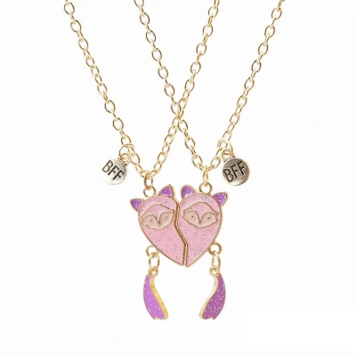 Afbeelding van Kasey Vriendschapsketting Roze Vosjes BFF Ketting Voor 2 Vriendschapskettingen Vriendschap Cadeau Goudkleurig