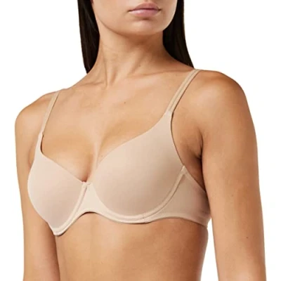 Afbeelding van Nur Die T shirt beugelbeha van zachte microvezel, naadloos voorgevormde gevoerde cups, onzichtbaar onder de kleding, push up effect voor dames, huidskleur, 75B