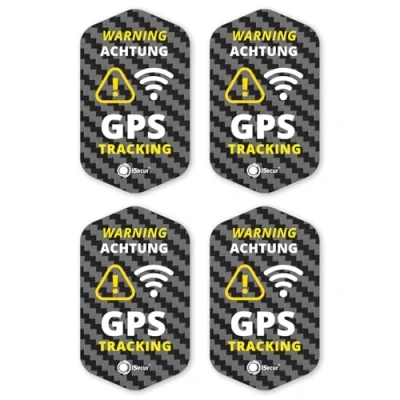 Afbeelding van iSecur Hin833 Set van 4 GPS tracking stickers, 3 x 5 cm, waarschuwing beveiligd, buitenklevend, weerbestendig, carbon look, cm