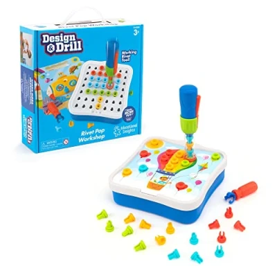 Afbeelding van Learning Resources Design &amp; Drill werkplaats klinknagels, 54 onderdelen met handmatig aangedreven gereedschap, STEM speelgoed, jongens en meisjes, leeftijd 3+