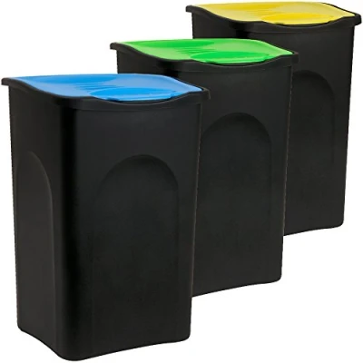 Afbeelding van Stefanplast® 3X 50L Set afvalemmer met klapdeksel 56 x 37 39 cm prullenbak afvalscheidingssysteem