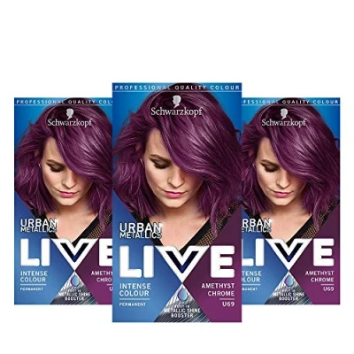 Afbeelding van Schwarzkopf Live Haarverf met intense kleur, permanente kleur &amp; ingebouwd levendigheidsserum, 3 x U69 Amethyst Chrome