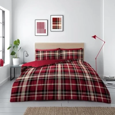 Afbeelding van GC GAVENO CAVAILIA Geometrische kingsize dekbedovertreksets geruite beddengoed en linnen set hypoallergeen dekbedovertrek (230 x 220 cm) rode dekbedovertrekken