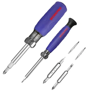 Afbeelding van WORKPRO Multifunctionele schroevendraaierset 2 stuks, 6 in 1 omkeerbare schroevendraaier en 4 precisie met Phillips/sleuf, verwisselbare multibits voor doe het zelf,