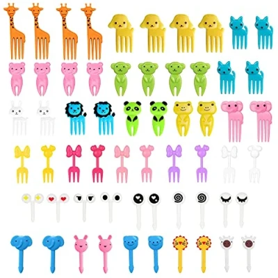 Afbeelding van mini Cartoon bento fruitvorken, tandenstokers voor kinderen, voedsel, cake, picks, accessoires, schattige spiesen, tandenstokers, volwassenen, dessert, fruit, gebak, kinderfeest (60 stuks)