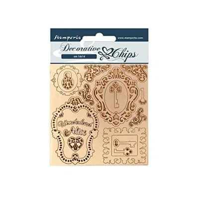 Afbeelding van Stamperia Decorative Chips Alice Keys and Frames (SCB75) (DISCONTINUED)