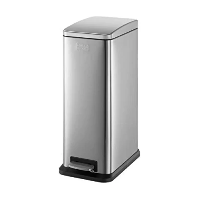 Afbeelding van Black+Decker 61099 BXBN0004GB l Slimline pedaalemmer met automatische sluiting, roestvrij staal, 57,5 x 20 35 cm, steengrijs, cool grijs, 56cm 36cm 21,6cm