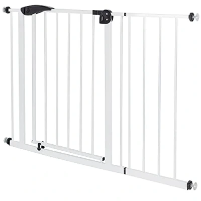 Afbeelding van ECD Germany Deurbeschermer voor kinderen, honden en katten, 105 115cm met 30cm verlenging, zonder boren, wit, dubbelzijdig, zelfsluitend, metalen beschermer om vast te klemmen, trapbeschermer