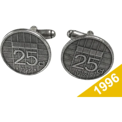 Afbeelding van Manchetknopen Kwartje 1996 Verzilverd Uniek en Stijlvol Sieraad met Jaartal Cadeau Geboortejaar Alle Jaartallen Beschikbaar Doorsnede 1,8 cm