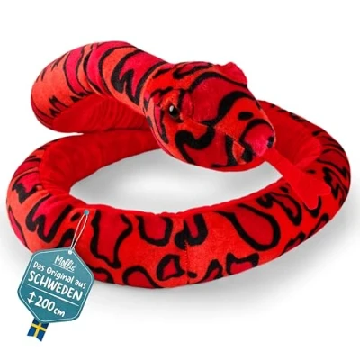 Afbeelding van Mollis Knuffeldier, knuffelslang, 200 cm, pluche dierslang, kinderknuffeldier, zacht knuffeldier voor kinderen en baby&#039;s, rood