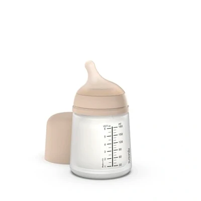 Afbeelding van Suavinex, Zero Anti koliek fles met speciale speen (A), voor baby&#039;s vanaf 0 maanden, babyfles pasgeborenen, ideaal gemengde borstvoeding, die de borst imiteert, 180 ml, licht