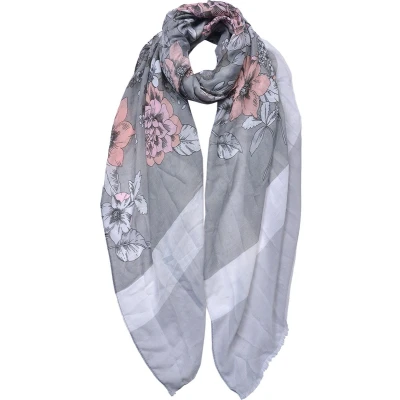 Afbeelding van Juleeze Sjaal Dames Print 85x180 cm Grijs Bloemen Shawl