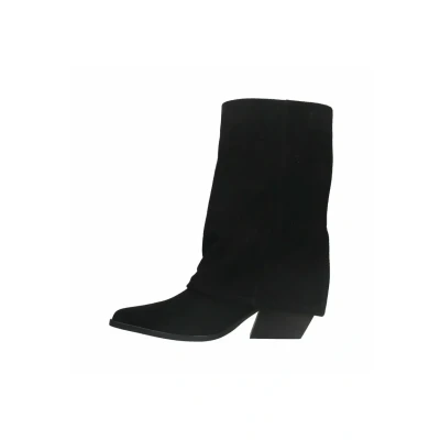 Afbeelding van Sacha Beigefarbene Veloursledercowboystiefeletten MIT Umschlag Cowboy/Bikerlaarsjes, Dames, Maat: 36, Black Schoenen