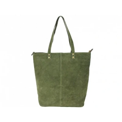 Afbeelding van Leren suède tas, met handvatten en schouder band platte bodem ritssluiting Groen kleur