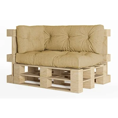 Afbeelding van Chilly Pilley Palletkussen Schuimvlokken Palletmeubilair Palletbank Rugleuning Zitkussen Zijkussenset (Set Van 3 Beige)