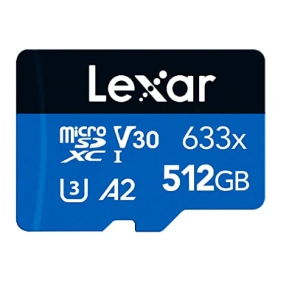 Afbeelding van Lexar 633x 512GB Micro SD Kaart, microSDXC UHS I Geheugenkaart, Met adapter, microSD kaart Tot 100 MB/s Lezen, A2, C10, U3, V30, TF voor Smartphone/Tablet/Camera (LMS0633512G BNAAA)