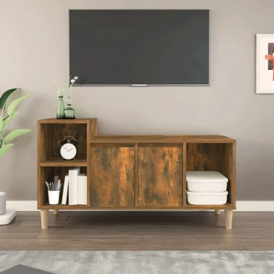 Afbeelding van Tv meubel 100x35x55 cm bewerkt hout gerookt eikenkleurig