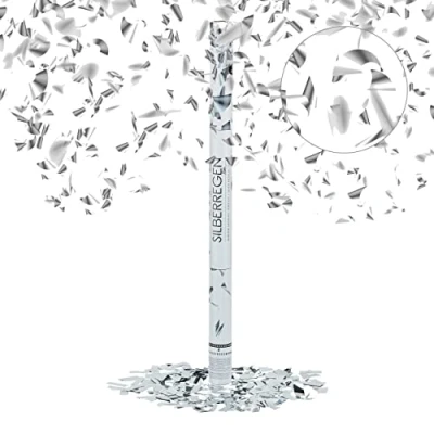 Afbeelding van Relaydays party popper 80 cm, confetti kanon, carnaval, partyshooter, decoratie voor bruiloft, zilver