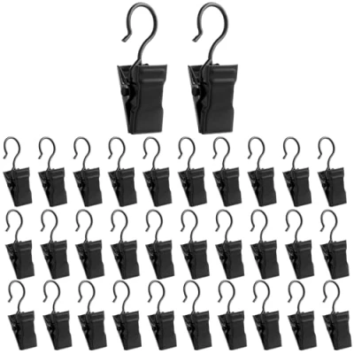 Afbeelding van 100 stuks gordijnclips, zwarte gordijnclips met haken, roestvrij staal, kleine gordijnklemmen, metalen hangende gordijnclip voor slaapkamer, woondecoratie