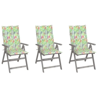 Afbeelding van Tuinstoelen 3 st verstelbaar met kussens massief acaciahout