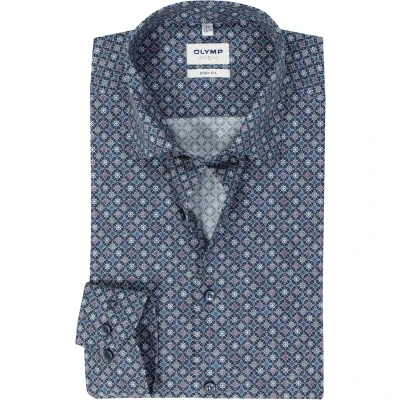 Afbeelding van OLYMP Level 5 Overhemd Print Blauw maat 38 Heren Overhemden Formeel met Slim fit Pasvorm Stretch