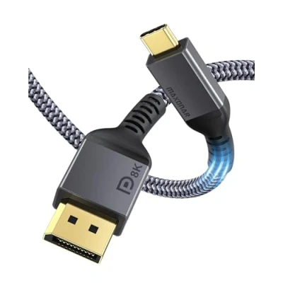 Afbeelding van USB C naar DisplayPort kabel 8K @60Hz Maxonar, 4K @60Hz/144Hz/120Hz, 5K @60Hz, 2K @240Hz, Thunderbolt 3 kabel, HBR3 DP 1.4 adapter voor MacBook Pro, Mac mini, Dell XPS 2M/6.6Ft VESA gecertificeerd