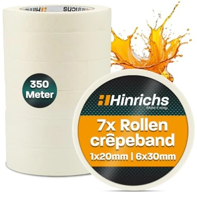 Afbeelding van Hinrichs Afplaktape 7x Afplakband 6 Rollen 50m x 30mm + 1 Rol 20mm voor Schilderen Schilderwerkzaamheden Schilderstape Renovatie &amp; Auto