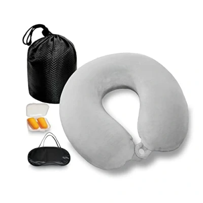 Afbeelding van NavoX Reiskussen traagschuim nekkussen voor reizen w/slaapmasker/oordopje/zakje, neksteunkussen Quick Pack Lichtgewicht kamperen, auto, kantoor