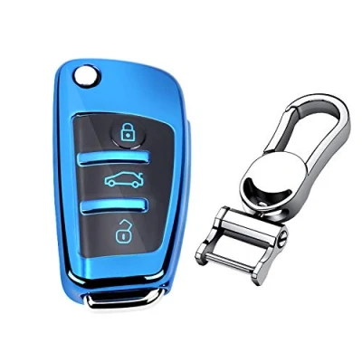 Afbeelding van M.JVisun Zacht TPU Sleutelomhulsels Autosleutel Cover Hoesje Voor Audi A1 A3 A4 A6 A8 Quattro Q2 Q3 Q7 R8 RS3 RS6 S3 S6 TT TTS Glanzend Blauw Metaal Sleutelhanger