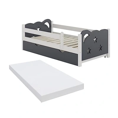 Afbeelding van Vitalispa Kinderbed &quot;Jessica&quot;, Grijs/Wit, 70x140 cm met lade, zonder matras