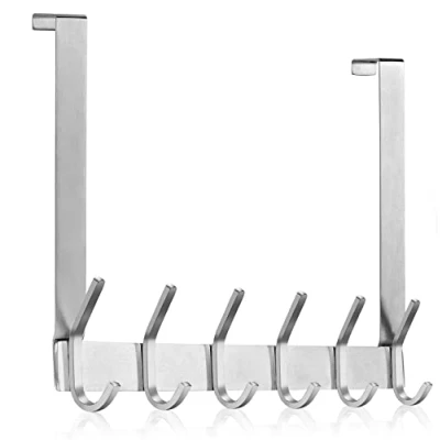 Afbeelding van MEIJO Deurkapstok met 6 haken, SUS304 roestvrij staal, voor slaapkamer, badkamer, keukendeur (zilver, dikte 2,1 cm)