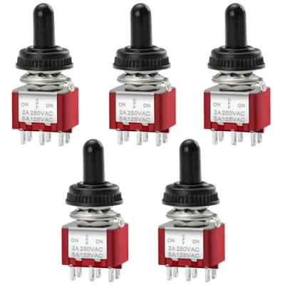 Afbeelding van Heschen 5 stuks MTS 223 ON OFF DPDT tijdelijke mini tuimelschakelaar 6 polig 2A 250V 6A 125V