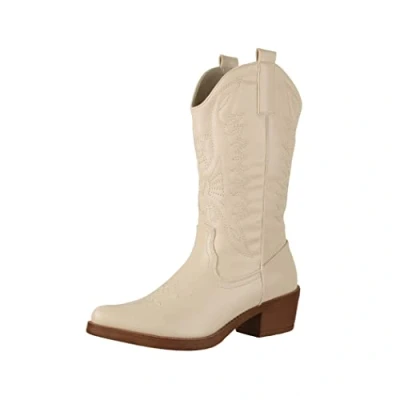 Afbeelding van Elara Dames Cowboylaarzen Bikerlaarzen Chunkyrayan 301 A32PZ Beige PU 38
