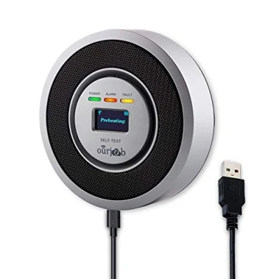 Afbeelding van Gasdetector, LPG/aardgas/stadsgassensor, USB aangedreven propaan/butaan/methaan gaslekdetector, alarm met geluid en licht voor thuis keuken (zilvergrijs)