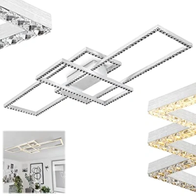 Afbeelding van LED plafondlamp Serranos, van metaal/kunststof in geborsteld aluminium/helder, licht met glittereffect, dimbaar, 25 watt, 2000 lumen, 3000 K