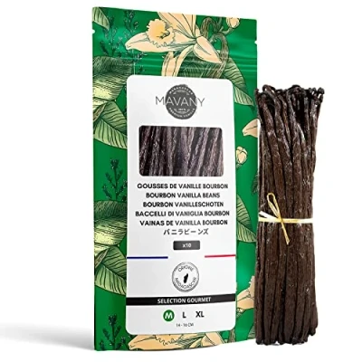 Afbeelding van Mavany 10 vanilleteentjes van MADAGASCAR/BOURBON geselecteerde gastronomische kwaliteit voor het bakken/koken grootte 14 tot 16 cm ca. 25 gram verpakt in hersluitbare vershoudzak