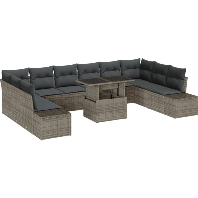 Afbeelding van vidaXL Tuinbankset Set van 11 Grijs Rattan Rechthoekig