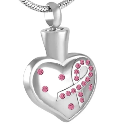Afbeelding van Aramat Jewels Gedenkhangers Stalen Pink Ribbon Ashanger Hart Roze 2.8x1.9cm