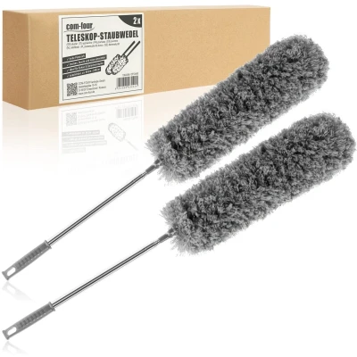 Afbeelding van COM FOUR® 2x plumeau met telescopisch handvat, stofwisser extra lang en uitschuifbaar, voor hoge plafonds, spinnenwebbezems, 80 240cm lengte (2 stuks antraciet)
