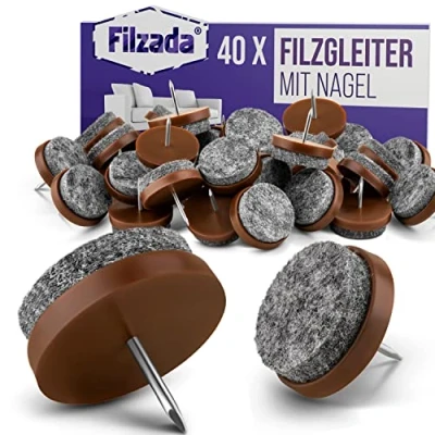 Afbeelding van Filzada® 40x viltglijders nagels Ø 24 mm (bruin) professionele meubelglijders/stoelglijders vilt om te spijkeren