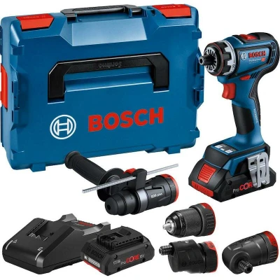 Afbeelding van Bosch Professional 18V System accuschroefboormachine GSR 90 FC (FlexiClick, hard koppel van 64 Nm, borstelloze motor, 2 standen, incl. 2x 4,0Ah ProCORE accu, oplader, 4 opzetstukken, in L BOXX)