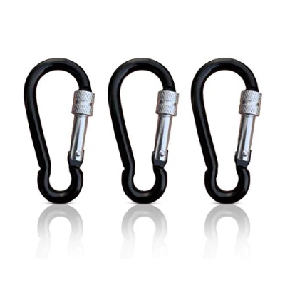 Afbeelding van Holesto Set van 3 kleine schroefkarabijnhaken, karabijnhaak, zwart, sleutelhanger, mini karabijnhaak met schroefsluiting voor sleutelring, camping, trekking, wandelen, vissen (zwart)
